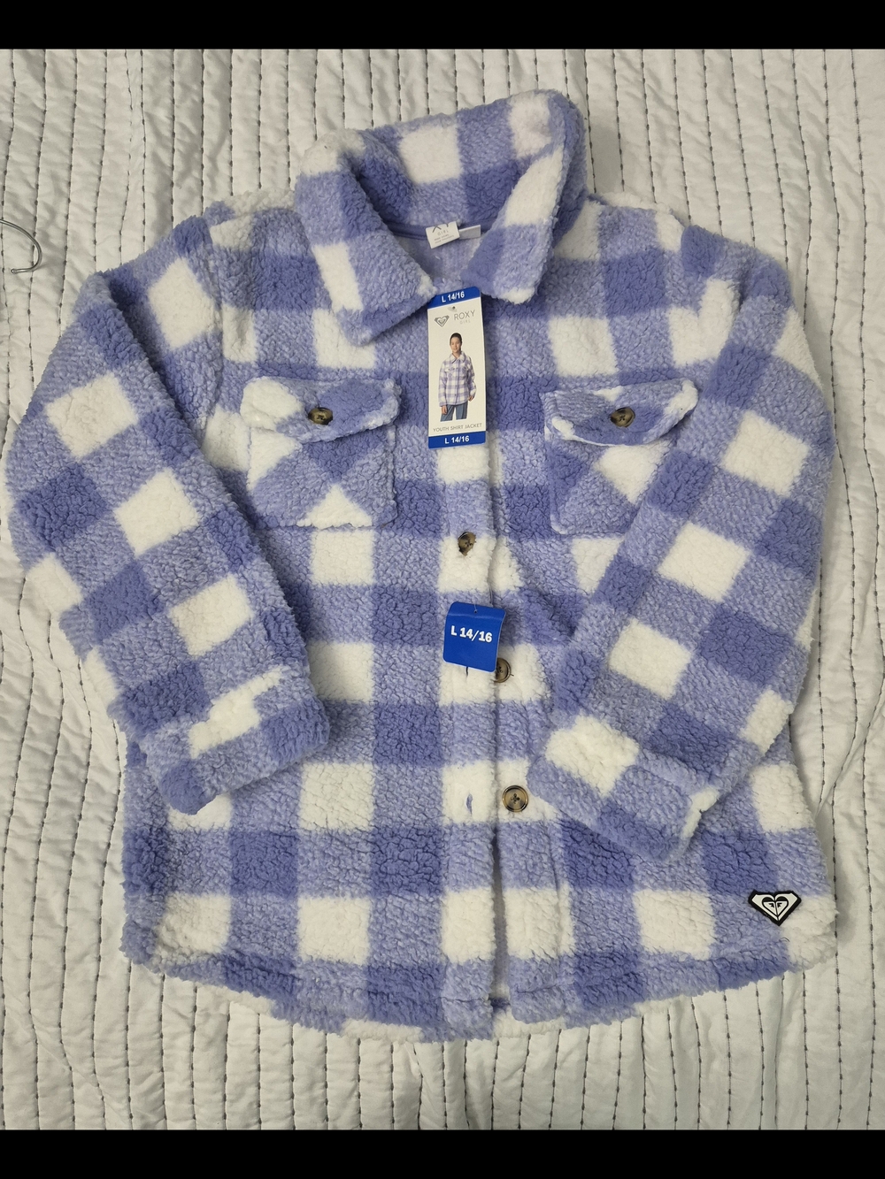Roxy Lavender & White Check Sherpa Shacket